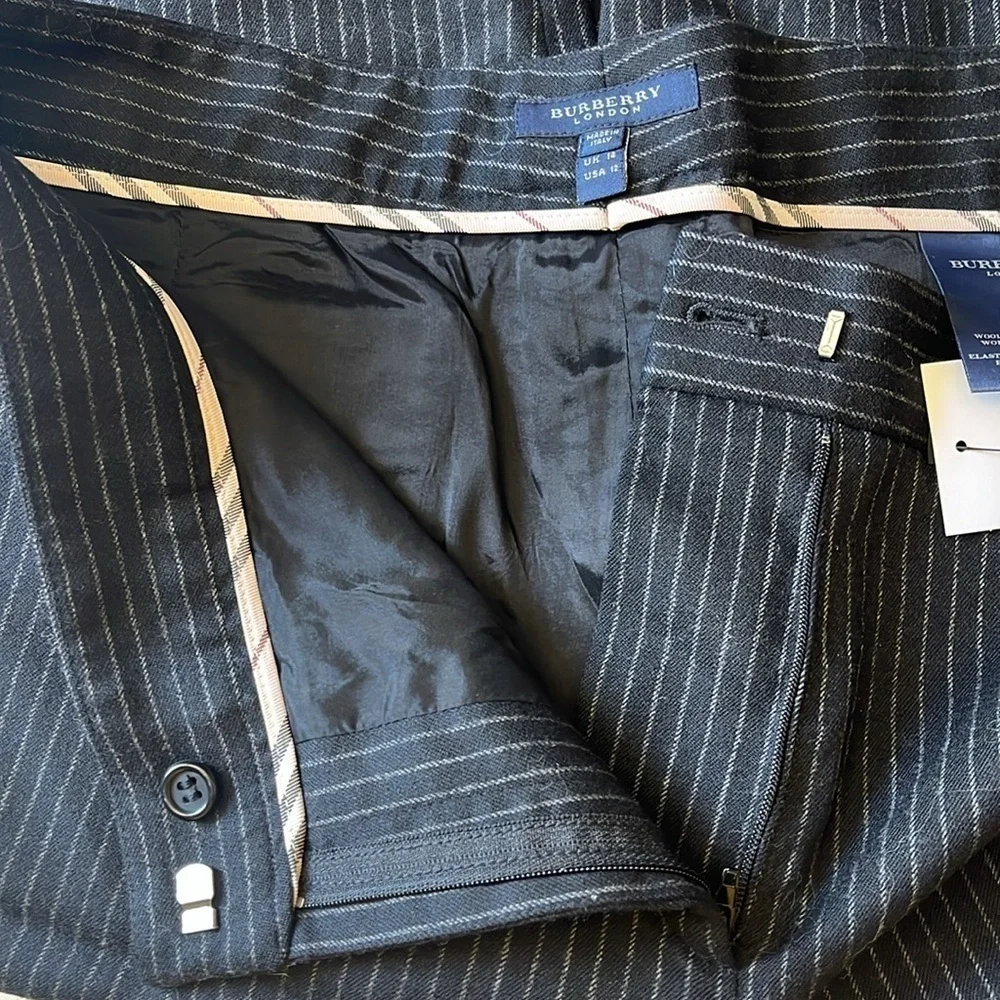 BURBERRY London Stripped Wide Wool‎ leg pants black sz 12